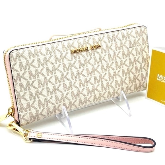 Michael Kors Large Continental Wallet Wristlet Vanilla/Light Pink - Picture 6 of 7